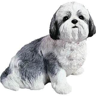 Sandicast Shih Tzu Figur lebensgross sitzend silber weiss