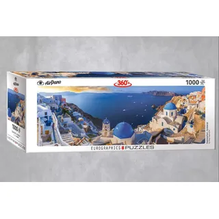 Sonniges Santorini in Griechenland - 1000 Teile Panorama Puzzle Format 96x32 cm