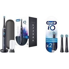 Oral-B iO Series 8 Elektrische Zahnbürste/Electric Toothbrush, 6 Putzmodi, Magnet-Technologie, Limited Edition, black onyx & iO Ultimative Reinigung Aufsteckbürsten, 2 Stück, schwarz