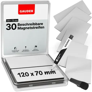 GAUDER Magnetstreifen beschreibbar | Magnetschilder zum Beschriften | Magnetkarten für Kanban Board, Whiteboard & Tafel (120 x 70 x 0,8 mm)