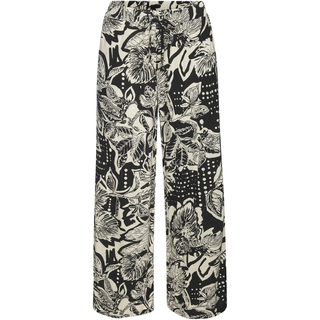 Palazzohose VIVANCE "aus weicher, leichter Viskose", Damen, Gr. 34, N-Gr, schwarz (schwarz, creme bedruckt), Jersey, Obermaterial: 100% Viskose, bedruckt, figurumspielend lang, Hosen Palazzohose, mit Blätterdruck aus Jersey, lässige Schlupfhose, leichte Sommerhose, Topseller