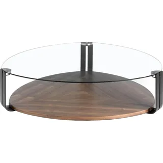 Dreieckiger Couchtisch dreieckig gehärtetes Glas, schwarzer Stahl und Nussbaum 2055