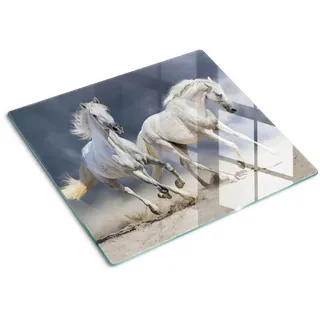 Tulup Glasplatte 60x52 cm Strandpferde , Creme , Glas , 60x52 cm , Küchenzubehör, Schneidebretter