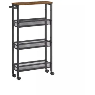 In And OutdoorMatch Servierwagen Brandt - Küchenregal auf Rollen - schmaler Küchenwagen - 360 drehbare Räder - Metallgestell - Vintage-Braun/Schwarz