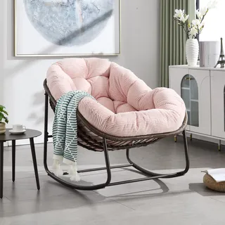Outdoor Rattan Schaukelstuhl, Polsterte Sitzschaukel mit Lehne für Vordereingang, Wohnzimmer, Patio, Garten