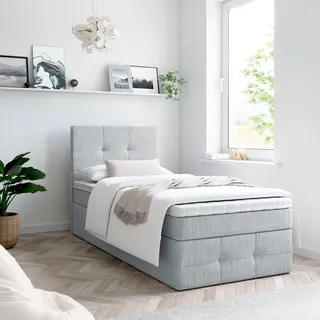 Boxspringbett, Kinderbett MERA PREMIUM MINI 80x200cm - OHNE Topper mit Bettkästen, Einzelbett, Stauraum, Jugendbett (Hellgrau - AURA 15) - Hellgrau