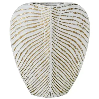 DRW Bodenvase aus Metall, Weiß und Gold, 49 x 41,5 x 10,5 cm