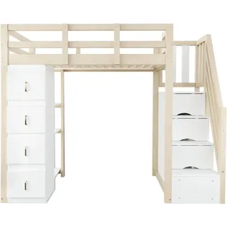 Merax Hochbett 90x200cm Massivholz Stauraum Natur
