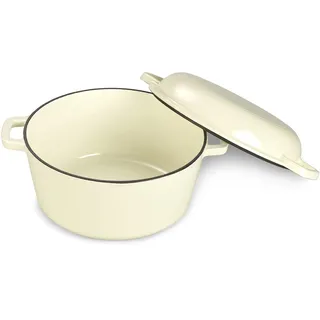 Echtwerk Schmortopf und Servierpfanne 2-in-1 Set, Gusseisen Bräter mit Deckel, Gusseisentopf mit Emaille-Beschichtung, Für Backöfen, Grill, BBQ und Induktion geeignet, Creme, 3,5 L, Ø 25,3 cm