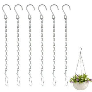 6 Stück Edelstahl Kette zum Aufhängen,Blumenampel Aufhängeketten 50cm,Silber Metallkette zum Aufhängen,Kette für Blumenampel,mit S-Haken und Clip,für Hanging Blumentöpfe,Vogelhaus,Fenster Dekoration