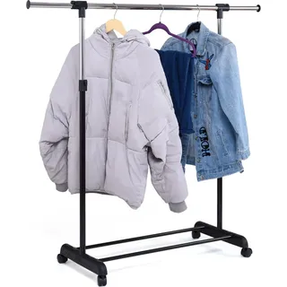 Verstellbarer Kleiderständer mit Ablage und Rollen