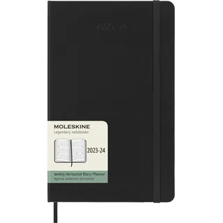 Moleskine Wochenplaner 2023-2024, Horizontaler 18-Monate-Kalender, Hardcover-Wochenplaner, Großformat 13 x 21 cm, Farbe: Schwarz