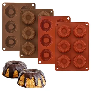 KEORHEZ 4 Stück Silikonformen, Mini Gugelhupfform, 6-Loch-Design, Wiederverwendbar und Antihaftbeschichtet, Geeignet für Kekse, Gelees, Bagels und Muffins (129 x 187 mm)