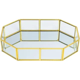 Vintage-Tablett mit Goldspiegel – Ø 21 cm – Glas/Metall – Schmuck, Make-up – Schminktisch/Schlafzimmer