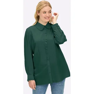 Rüschenbluse SHEEGO, Damen, Gr. 52, moos, 100% Viskose, unifarben, Blusen Rüschenbluse