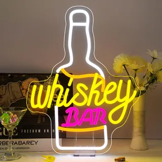 Whiskey Bar Neon Schild Whiskey LED Leuchtschild Flaschenform Bier Neonlicht Schriftzug Beleuchtung Wanddeko fuer Home Bar Partykeller Wohnzimmer Restaurant Club