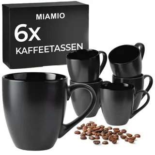 MIAMIO - Kaffeetassen Set Keramik (350 ml) - Le Papillon (Schwarz) | Keramik Kaffeetasse Groß, Tassen Set für Kaffee, Cappuccino und Tee, Steingut Tassen Set, 6er Set - spülmaschinenfest