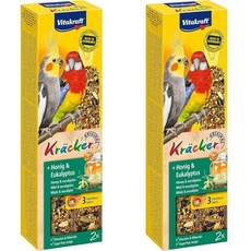 Vitakraft Kräcker, mit Honig und Eukalyptus, Knabberstangen für Grosssittiche, Vogelsnack (1x 2 Stück) (Packung mit 2)