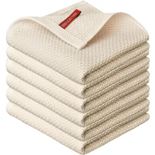 Artoid Mode Waffel Beige 100% Baumwolle Weiche Küchentücher Geschirrtücher, 6er Set 30x30 cm Waschbar Saugfähig Spüllappen Reinigung Küchen