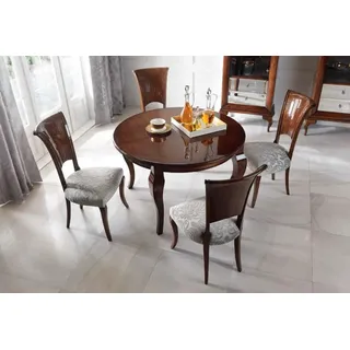 Runder Esstisch Hochglanz Brauner Tisch Essgruppe Esszimmer Set Stühle 5tlg. - Braun, Weiß