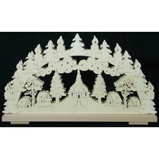Schwibbogen Seiffener Dorf klein mit Kerzen b x h= 50x27cm NEU Lichterbogen Holz