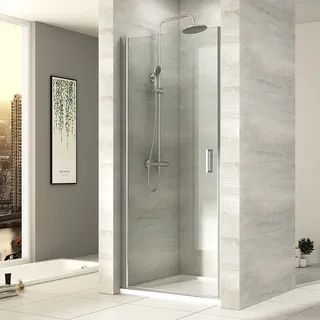 EMKE Duschtür 80 x 195 cm – Nischentür nach außen öffnend aus 6 mm ESG Sicherheitsglas mit beidseitiger Nano-Beschichtung