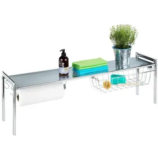 WENKO Spülbeckenregal Exquisit Chrom, praktisches Regal mit Küchenrollenhalter & ausziehbarem Ablagekorb für mehr Stauraum in der Küche, Aufbewahrung & Organisation an der Spüle, 93 x 30 x 21,5 cm
