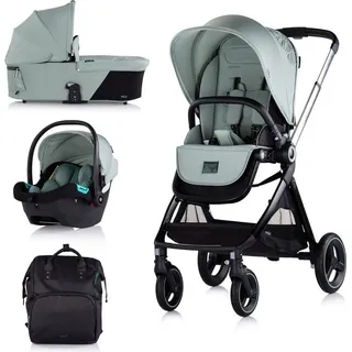 Chipolino Kinderwagen Elite 3 in 1 i-Size Babyschale Sportsitz Babywanne Tasche grün - Grün