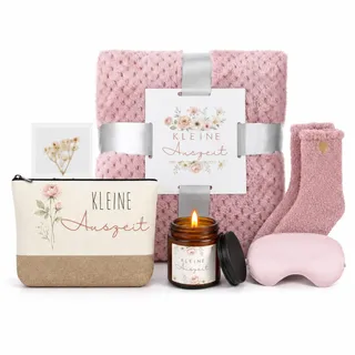 BBTO Geschenke für Frauen Wellness Set Kleine Auszeit Geschenkkorb Entspannung Geschenk Abschiedsgeschenk für Lehrerin Duftkerze Decke Kosmetiktasche Socken Augenmaske Mama Kollegin