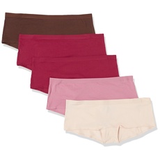 Amazon Essentials Damen Boyshort-Unterwäsche Baumwolle (Erhältlich in Übergröße), 5er-Pack, Braun/Burgunderrot/Rosa/Zartrosa, 6XL Große Größen