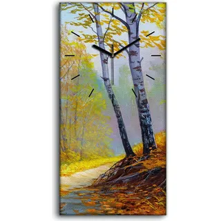Dekor Leinwand Uhr Wandbilder 30x60 Landschafts Wälder Bäume Wald Herbst - schwarze Hände - Orange