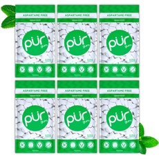 PUR Gum | Zuckerfreier Kaugummi | 100% Xylit | Vegan, Aspartamfrei & Glutenfrei | Natürlicher Kaugummi Mit Spearmint-Geschmack, 55 Stück (6er Pack)