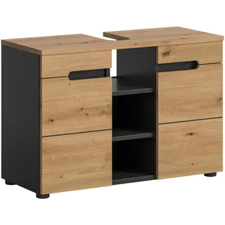 xonox.home Waschbeckenunterschrank Canu 2-türig mit offenem Fach Artisan/Grau 55 cm x 80 cm