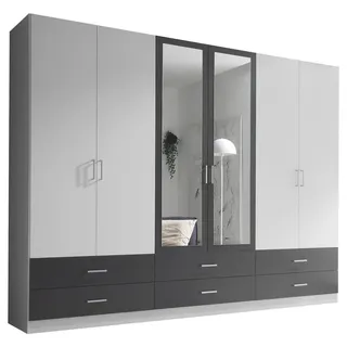 XXXLutz Carryhome Drehtürenschrank, Graphitfarben, Weiß, Kunststoff, 3 Fächer, 6 Schubladen, 272x211x55 cm Schlafzimmer, Kleiderschränke, Drehtürenschränke