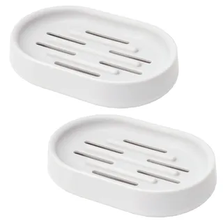 Topsky Seifenschale im 2er-Pack, seifenablage, Kunststoff Seifenhalter, seifenschale mit ablauf, Seifendose, Einfache Reinigung, hält Seife trocken, ideal für Bad und Küche (Weiß)