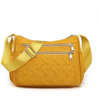 YUESITE Umhängetasche Damen, Kleine Gesteppt Schultertasche mit mehreren Taschen Leichte Wasserdichte Messenger Bags Nylon Geldbörse Handtasche Orange