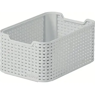 CURVER Kleiner rechteckiger Aufbewahrungskorb in Rattan-Optik, für Küche, Wohnzimmer, Badezimmer, Schlafzimmer, 6 l, Hellgrau
