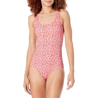 Amazon Essentials Damen Einteiliger, bedeckender Badeanzug (in Übergröße erhältlich), Blasser Pfirsich Mikrofloral, 4XL Große Größen