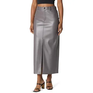 The Drop Damen Larissa Maxirock aus veganem Leder, Tornado-Grau, L