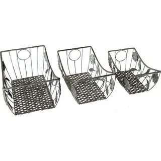 Dekokörbe Set 3tlg. eckig antik grau Metall Korb Dekokorb Pflanzkorb Korbset