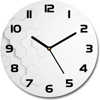 Wanduhr aus Glas 30fi Glasbild Glasuhr Gehärtetes Glas - schwarze-zeiger - Hexagons background - Weiß