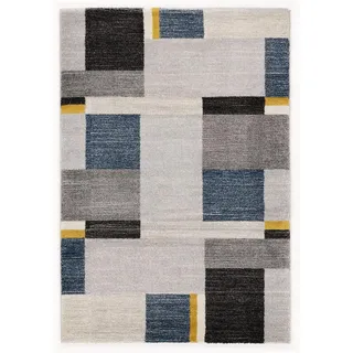 Novel Webteppich , Blau, Gelb, Grau , Textil , Graphik , rechteckig , 120x170 cm , in verschiedenen Größen erhältlich , Teppiche Und Böden, Teppiche, Webteppiche