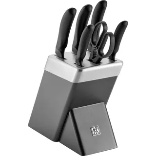 Set aus 5 Messern in einem selbstschärfenden Block im Zwilling-Stil - Schwarz, Silber