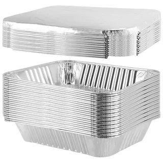 HEIYUET 25 Stück 3500 ml Aluschalen mit Deckel groß, 32 x 26 x 6 cm Alu Grillschalen Aluminiumfolie Schalen, Alu Tropfschalen Aluminium Behälter zum Backen, Picknick, Kochen