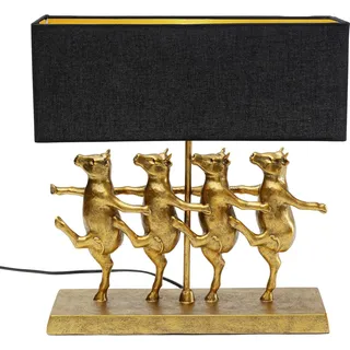 Kare Design Tischlampe Dancing Cows Schwarz, Kühe, Gold, Rechteckig, Leinen, Kunsthartz, Moderne Tischleuchte, Wohnzimmer, Schlafzimmer, keine Leuchtmmittel inklusive, 43,5x40,5x11,5 cm (HxBxT)