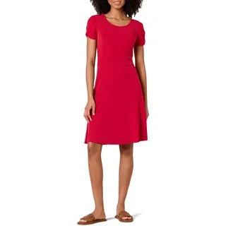 Amazon Essentials Damen Gerafftes A-Linien-Kleid mit kurzen Ärmeln und Rundhalsausschnitt (in Übergröße erhältlich), Himbeerrot, XS