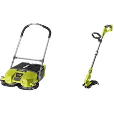 Ryobi 18 V ONE+ Akku-Kehrmaschine R18SW3-0 & 18 V ONE+ Akku-Rasentrimmer OLT1832 (Schnittbreite 25-30 cm, 3-fache Schnittwinkelverstellung, Schneidfaden 1,6mm, ohne Akku und Ladegerät)