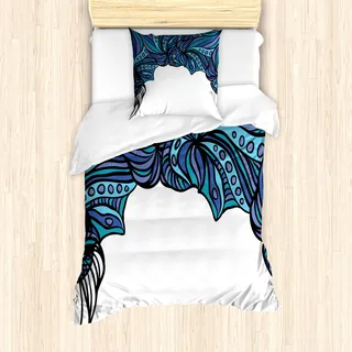 ABAKUHAUS Tintenfisch Mantele, Abstrakt Meer Muster, Milbensicher Allergiker geeignet mit Kissenbezügen, 135 cm x 200 cm - 80 x 80 cm, Violett Blau Türkis - Violett, Blau, Türkis