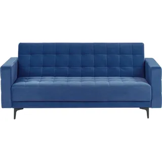 BELIANI 3-Sitzer Sofa Blau Samt Gesteppt mit Schlaffunktion Schwarzen Metallbeinen Modern Glamourös Schlafsofa Wohnzimmer Ausstattung Sitzmöbel - Blau, Schwarz