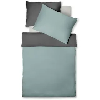 Fleuresse Bettwäsche , Grau, Türkis , Textil , Uni , 140x200 cm , pflegeleicht, bügelleicht , Heimtextilien, Bettwäsche & Leintücher, Bettwäsche, Makosatin-Bettwäsche